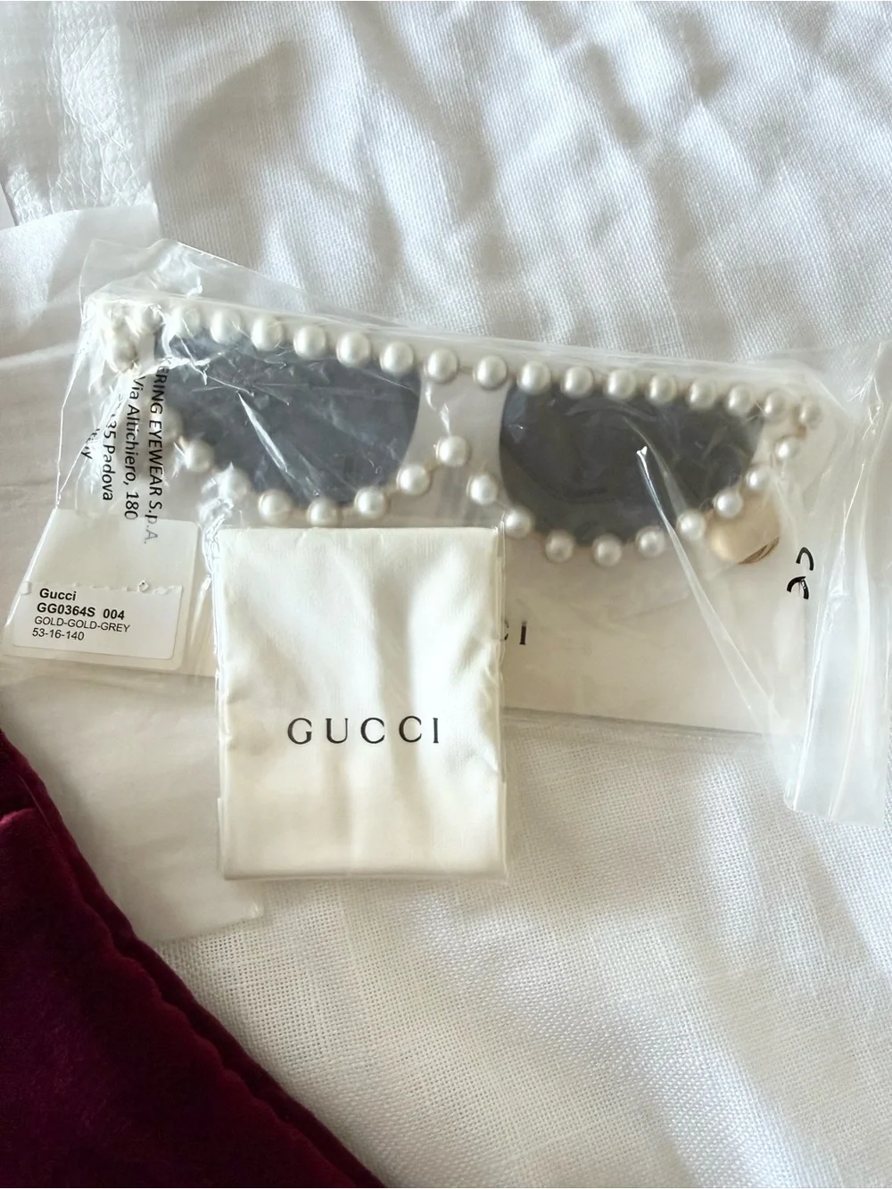 NWT • Gucci Pearl-Trim Cat Eye Sunglasses